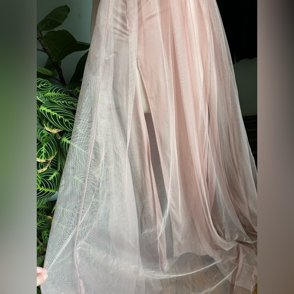 Baby Pink Gown with high side slits + tulle overlay - Picture 2 of 6